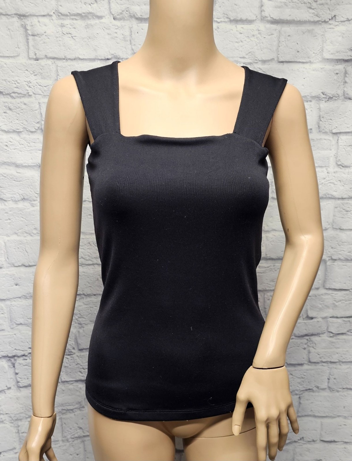 CACHE M SQUARE NECK LINED THINLY RIBBED STRETCH DRESSY WIDE STRAP SLIM TANK TOP