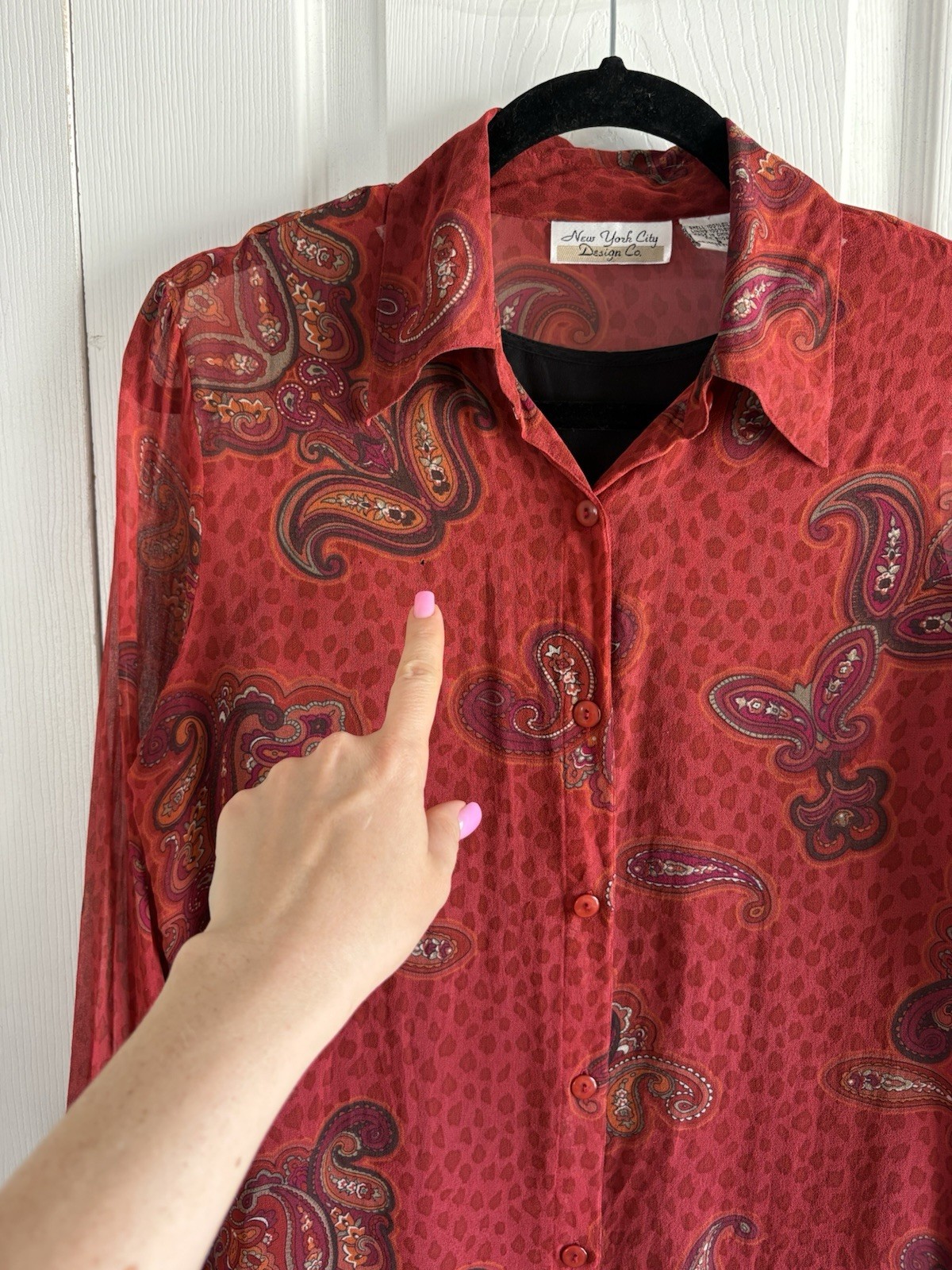 VNTG Y2K New York City Design Red Silk Paisley Leopard 2in1 Blouse Top Career S