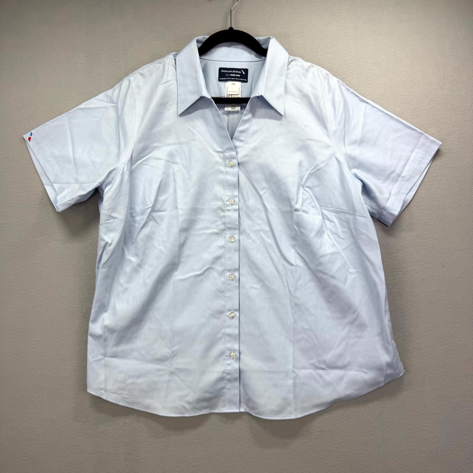 American Airlines Lands End Shirt Womens 18W Blue Oxford Standard 100 Button Up