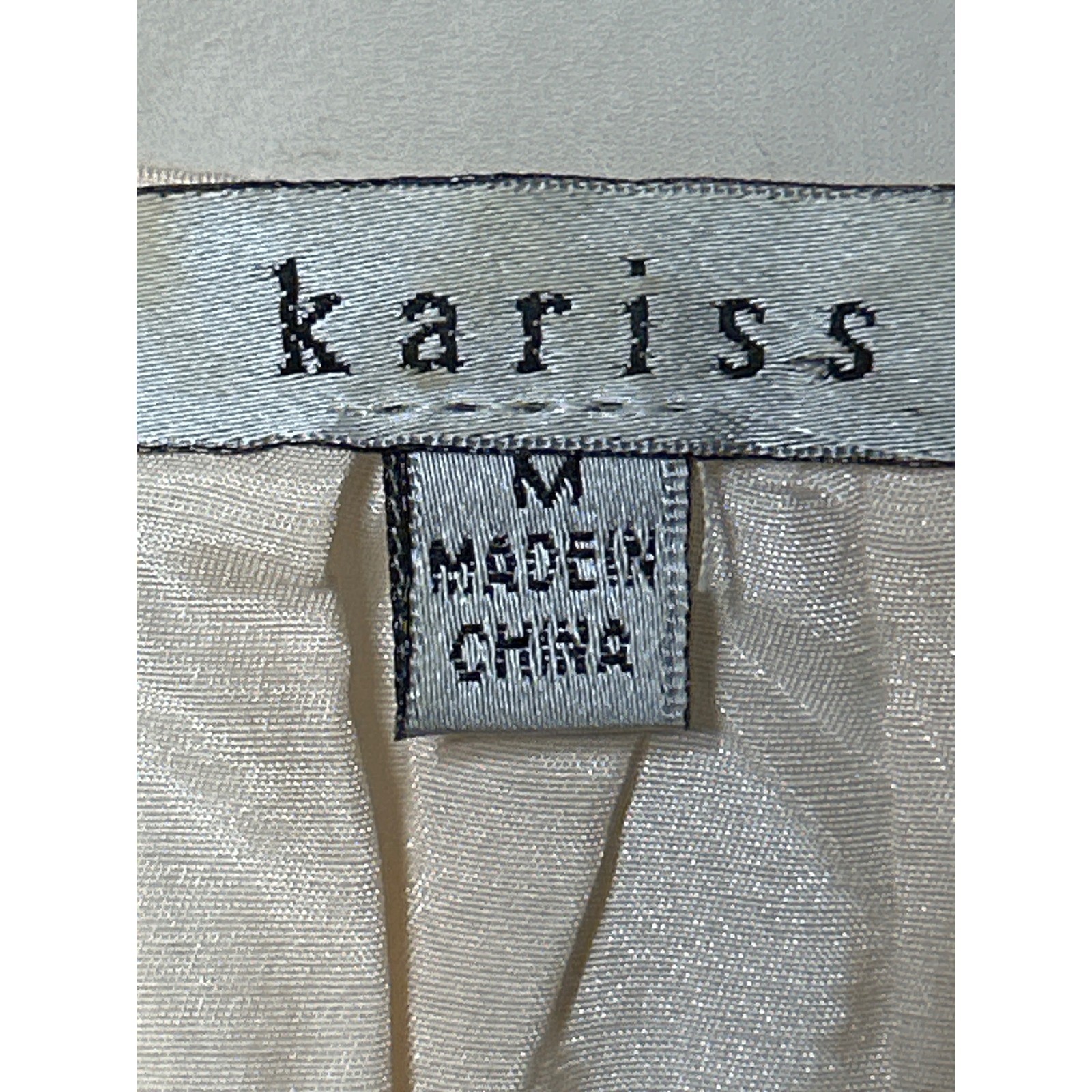 Kariss Champagne Satin V-Neck Rosette Empire Waist Peplum Blouse Size Medium