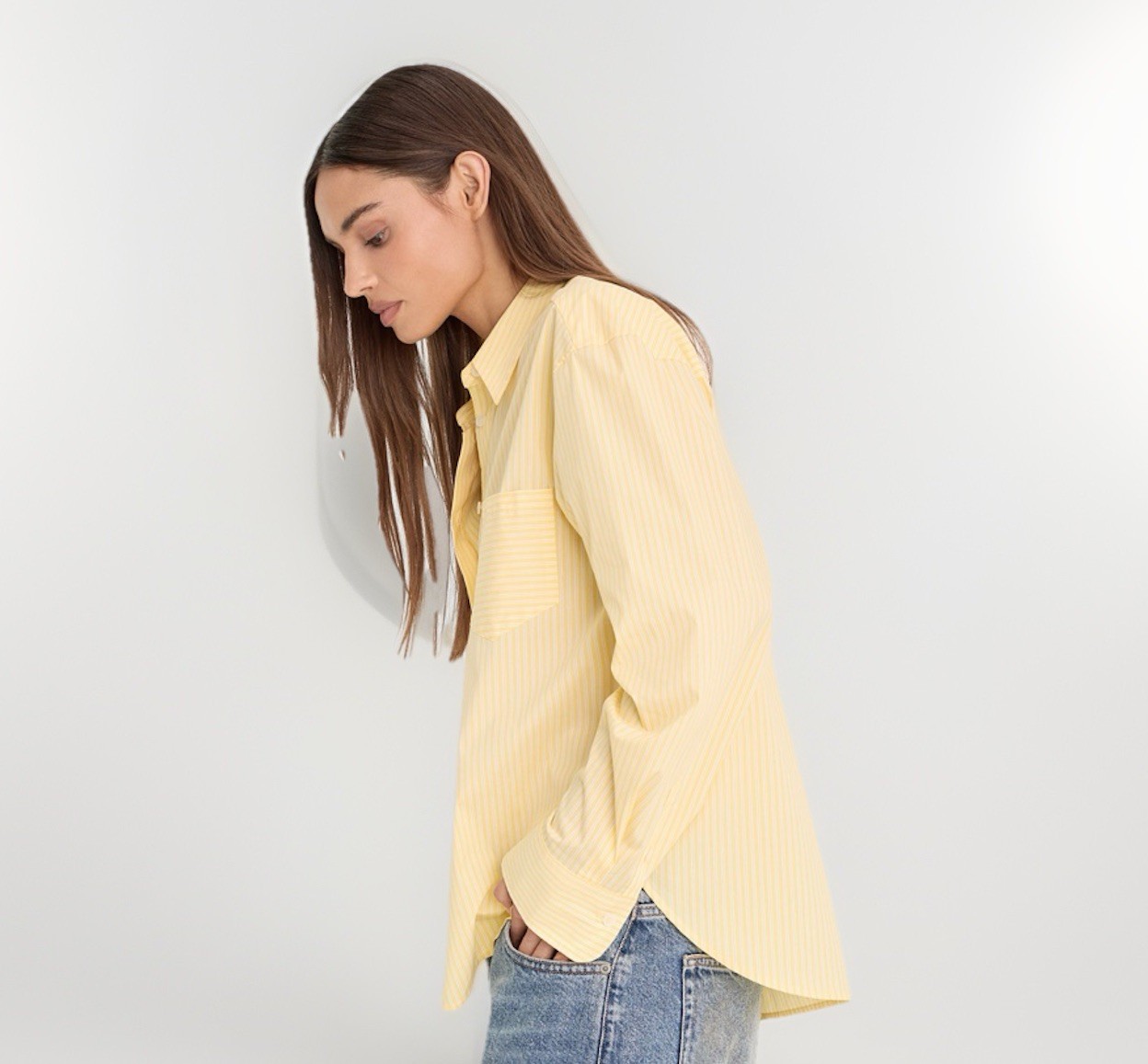 Good American Boxy Classic Poplin Shirt Striped Yellow- size 2 Medium $128 Euc