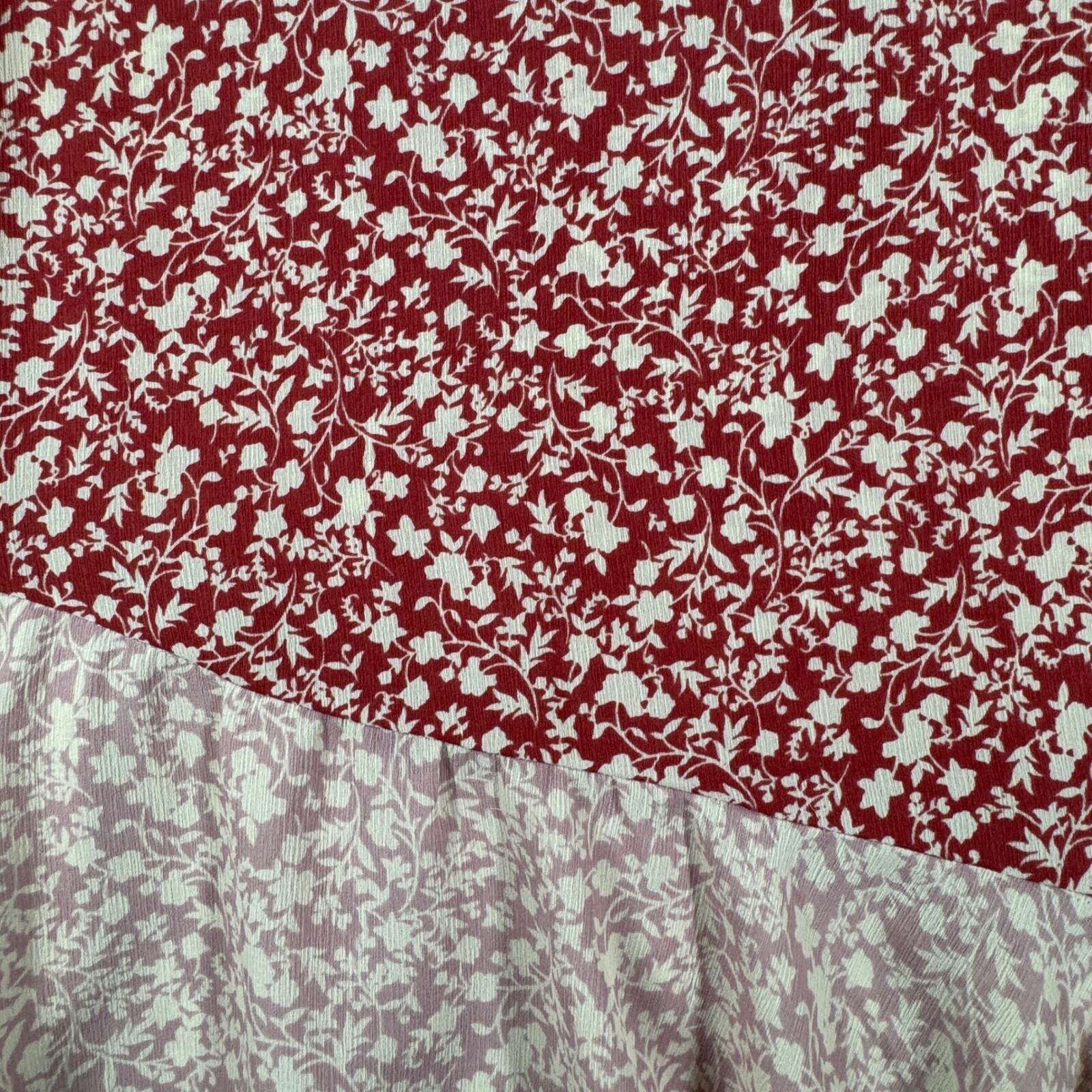 Logo Lori Goldstein Blouse Floral Print Long Sleeve Ruffle Hem Pink Red Size S