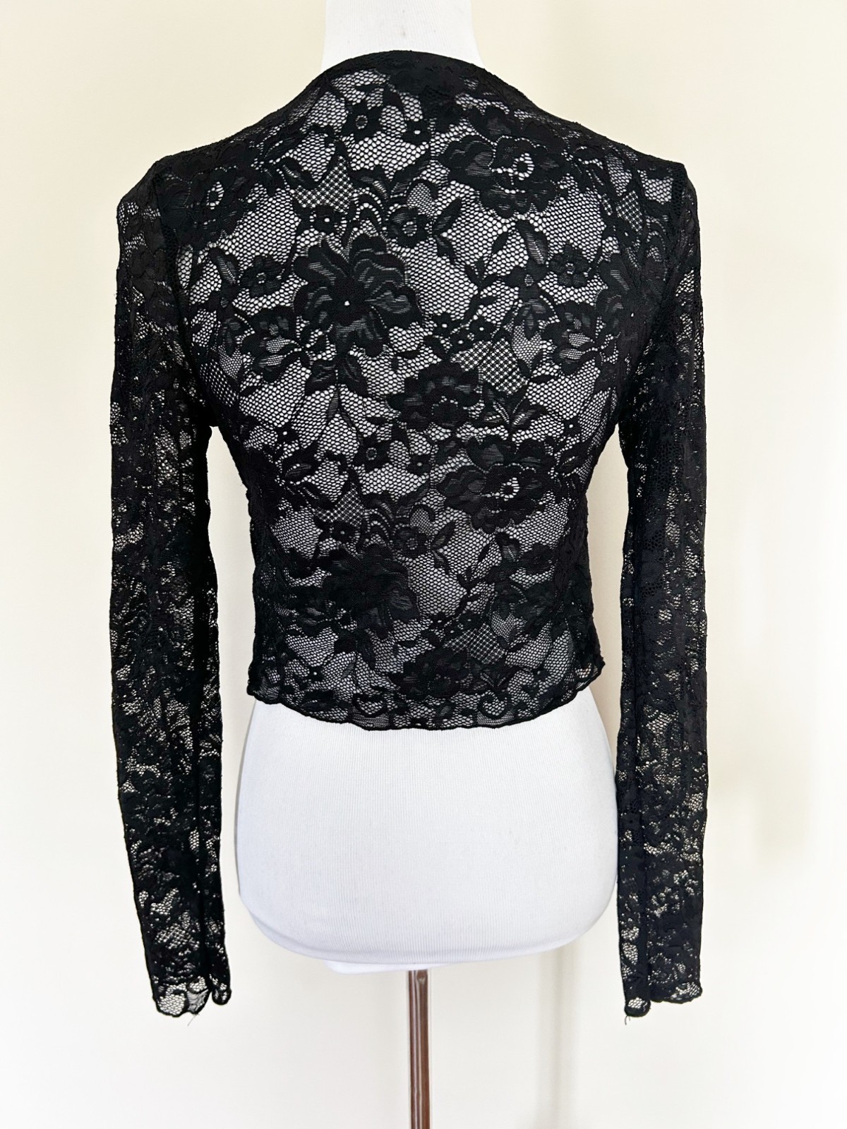 Women’s Black Lace Whimsigoth Tie Front Top Waterfall Draping Size Medium