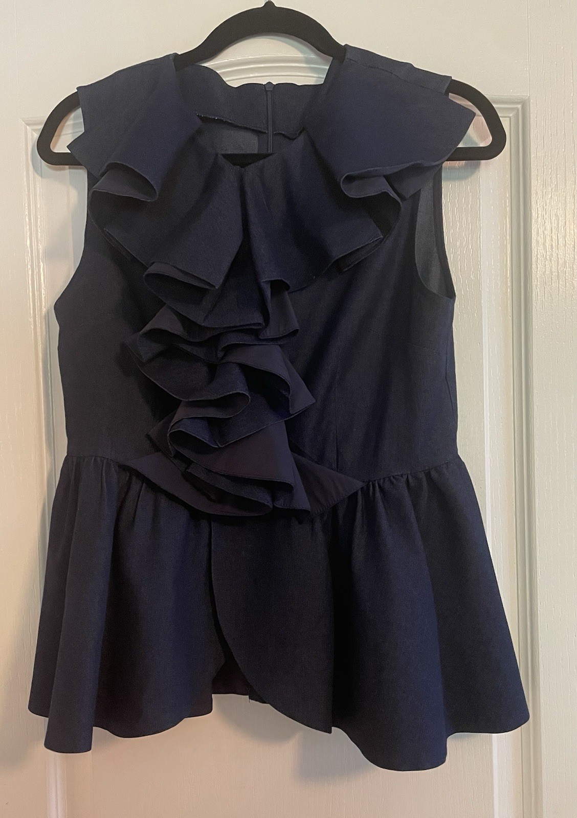 STYLEWE Dark Wash Denim Sleeveless Ruffle Peplum Zipper Top Women’s Size S/M
