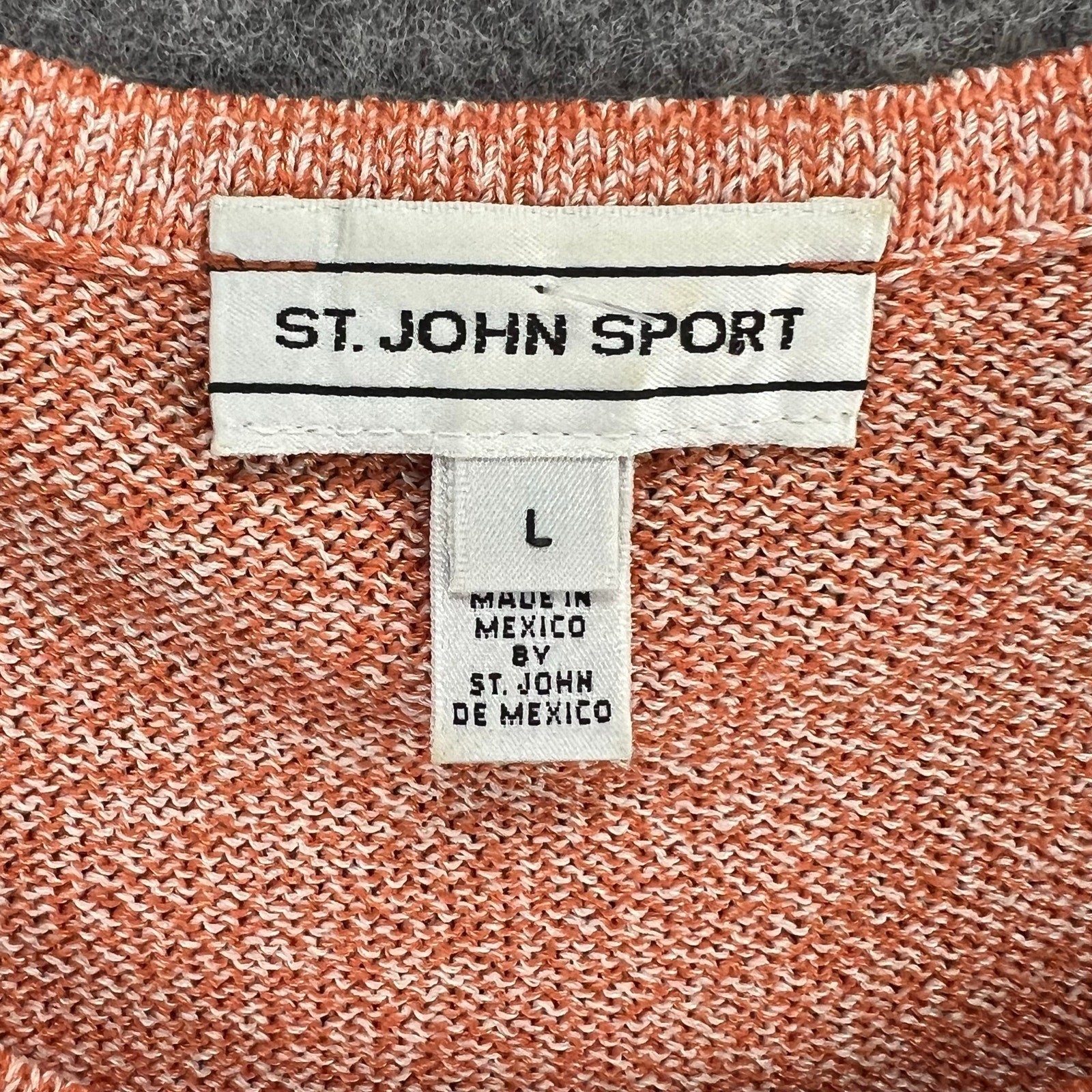 St John Sport Knit Tank Top L Orange Crochet Open Knit Wool Blend Resort Classic