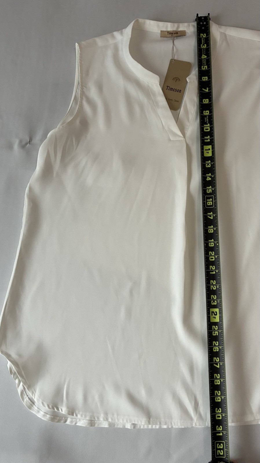 Timeson Women’s White Chiffon V Neck Sleeveless Blouse – Size XL