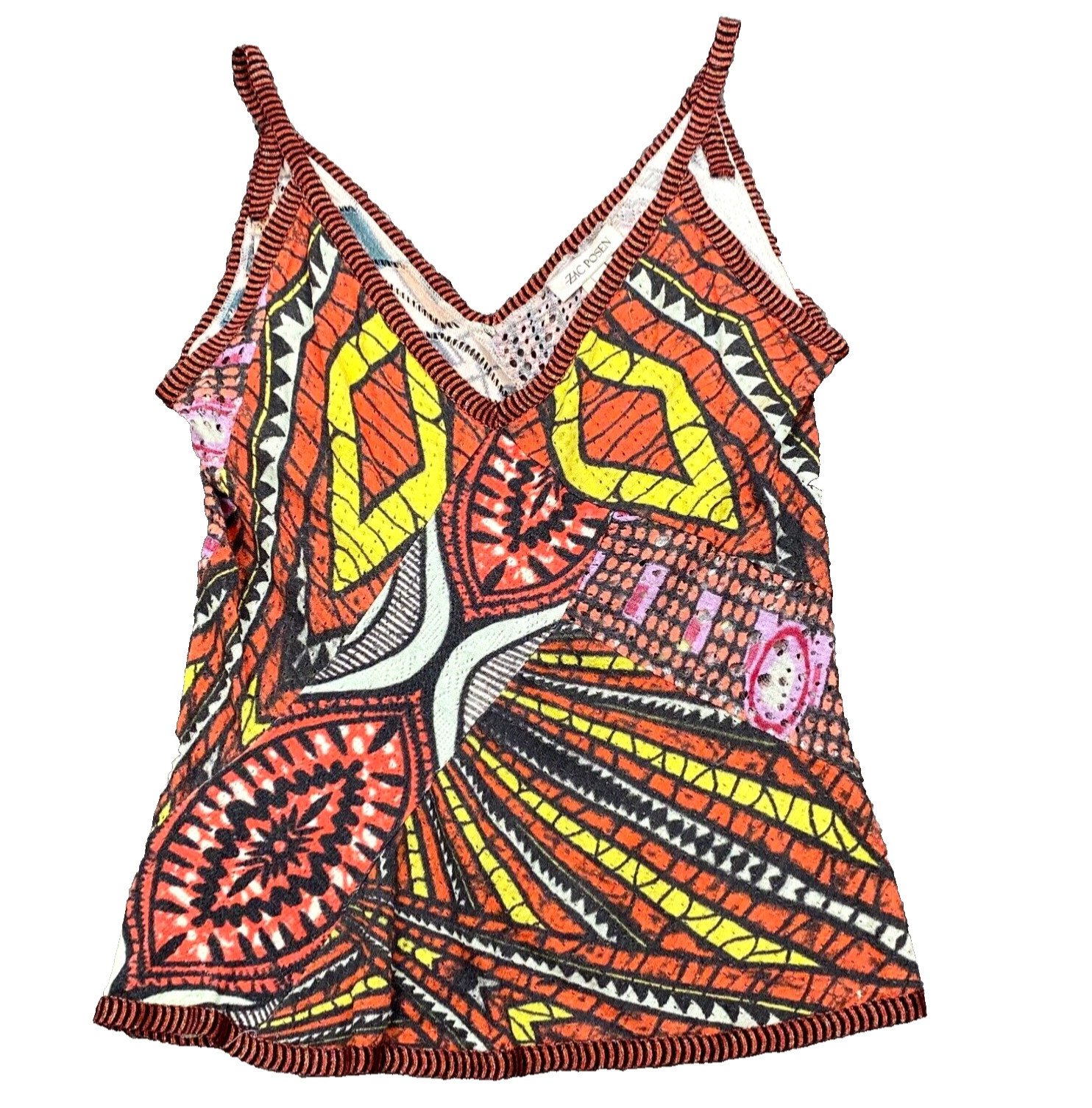 Zac Posen Womens Italian Sleeveless Top Sz L Orange Yellow Boho Mod 70s NWOT