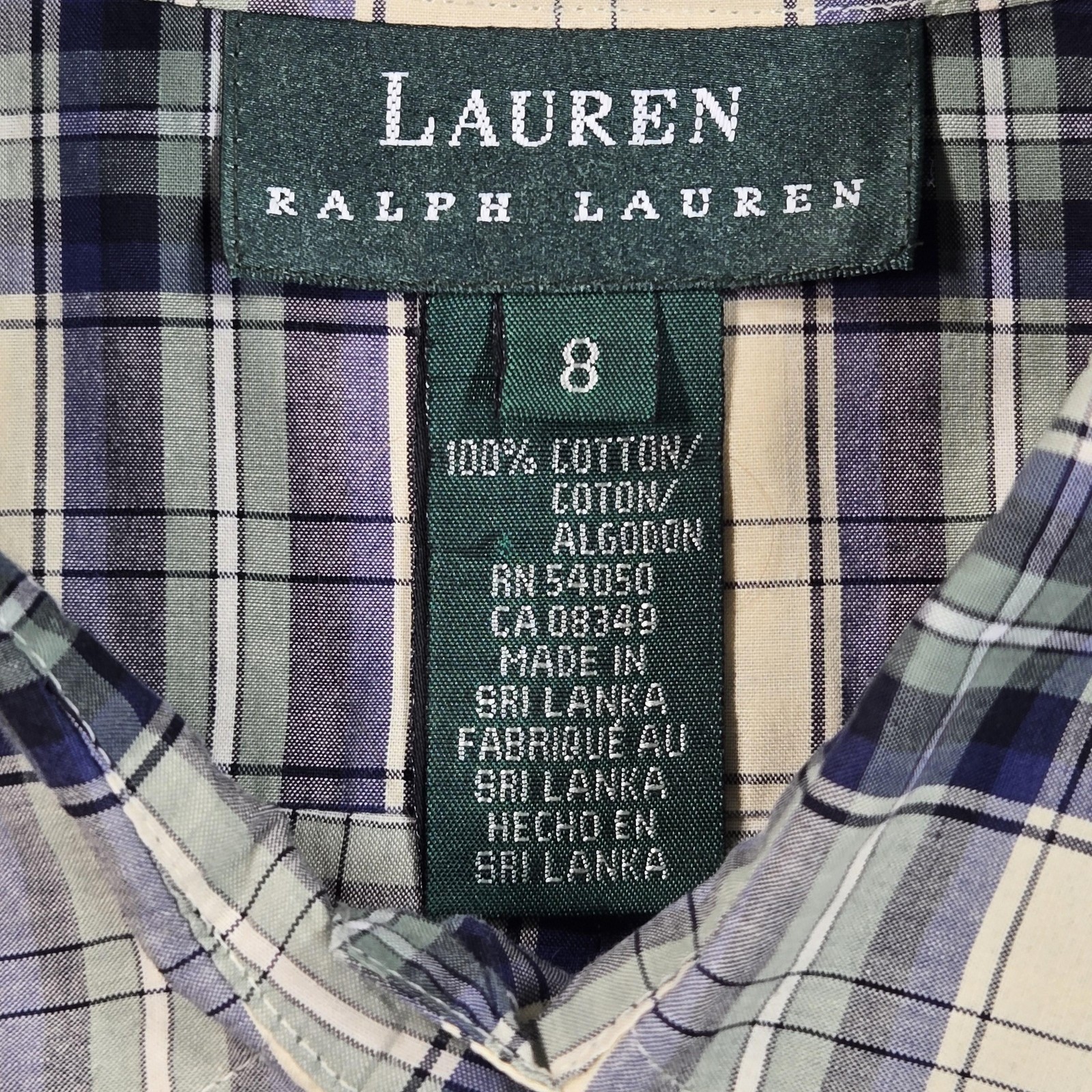 Lauren Ralph Lauren Shirt Womens 8 White Blue Plaid Long Sleeve Button Up Cotton