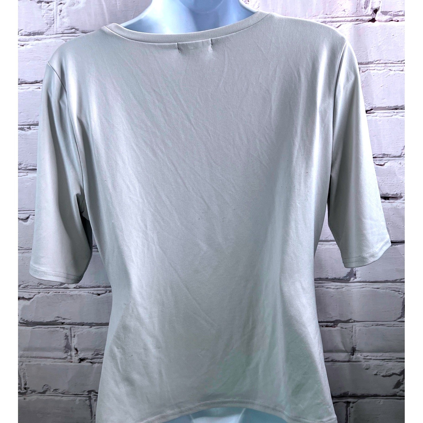 Leith Blouse Ruching Light Gray Top L Womens Faux Wrap V Neck Short Sleeve Work