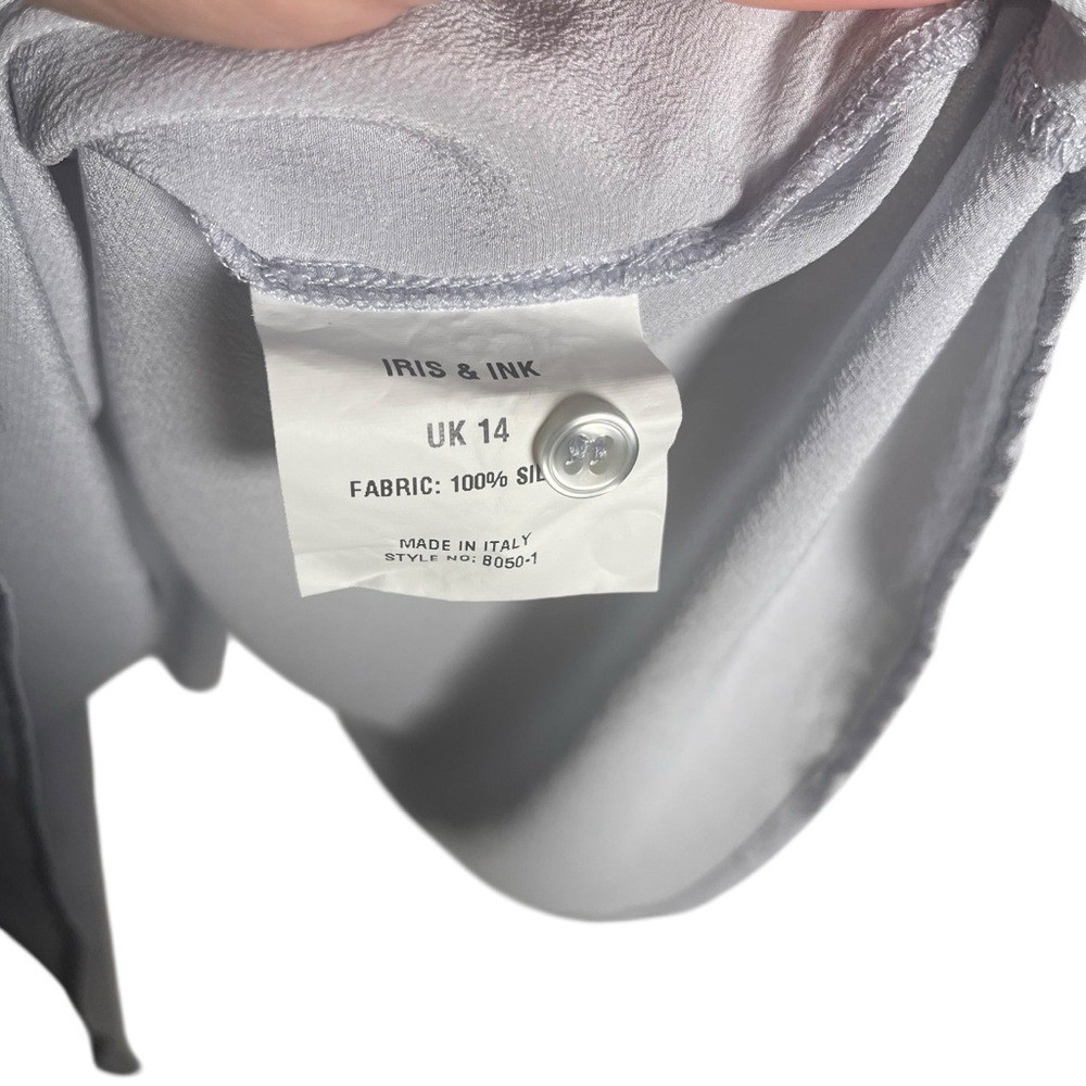 Iris&Ink Gray Long Sleeve Silk Blouse with Notched Collar