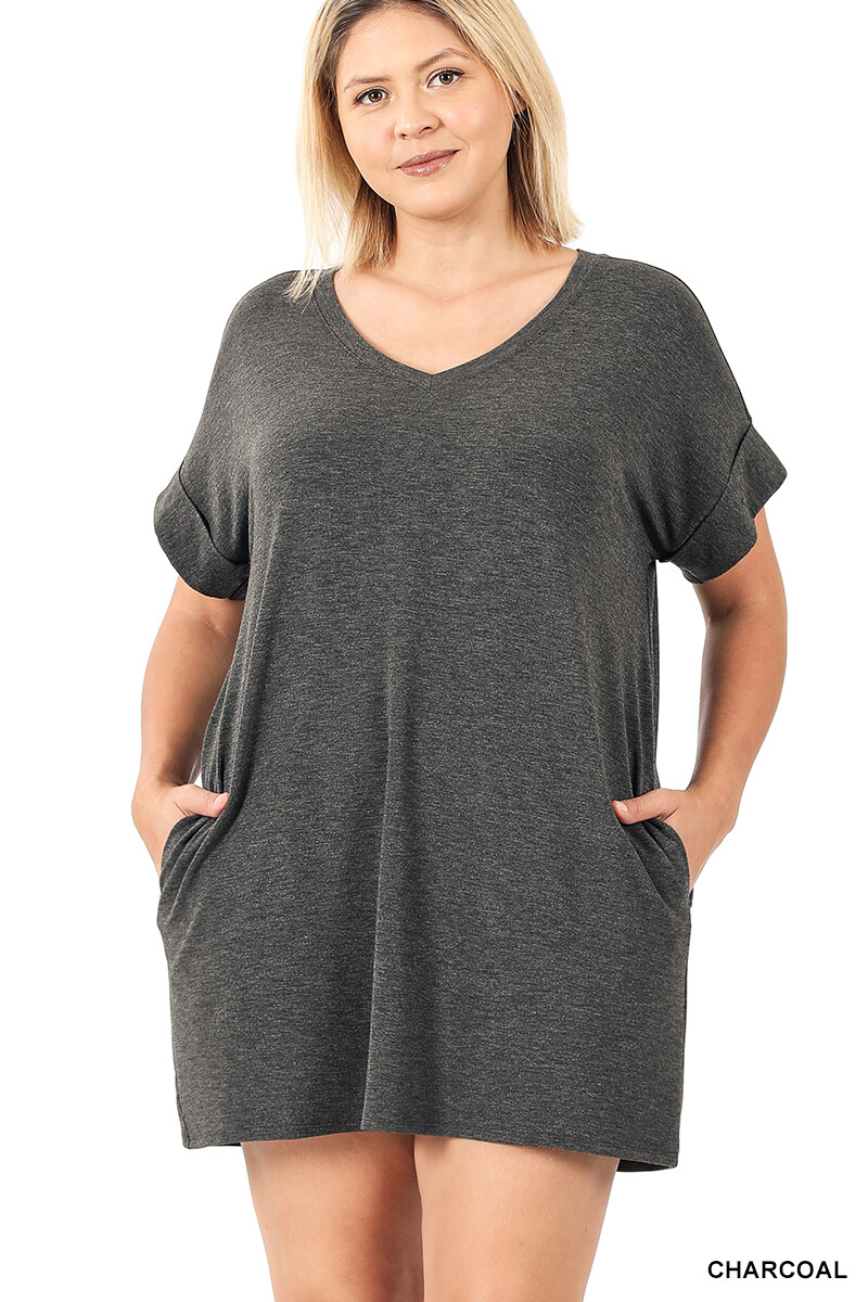 Plus Size Side Pocket T-Shirt Black 1XL