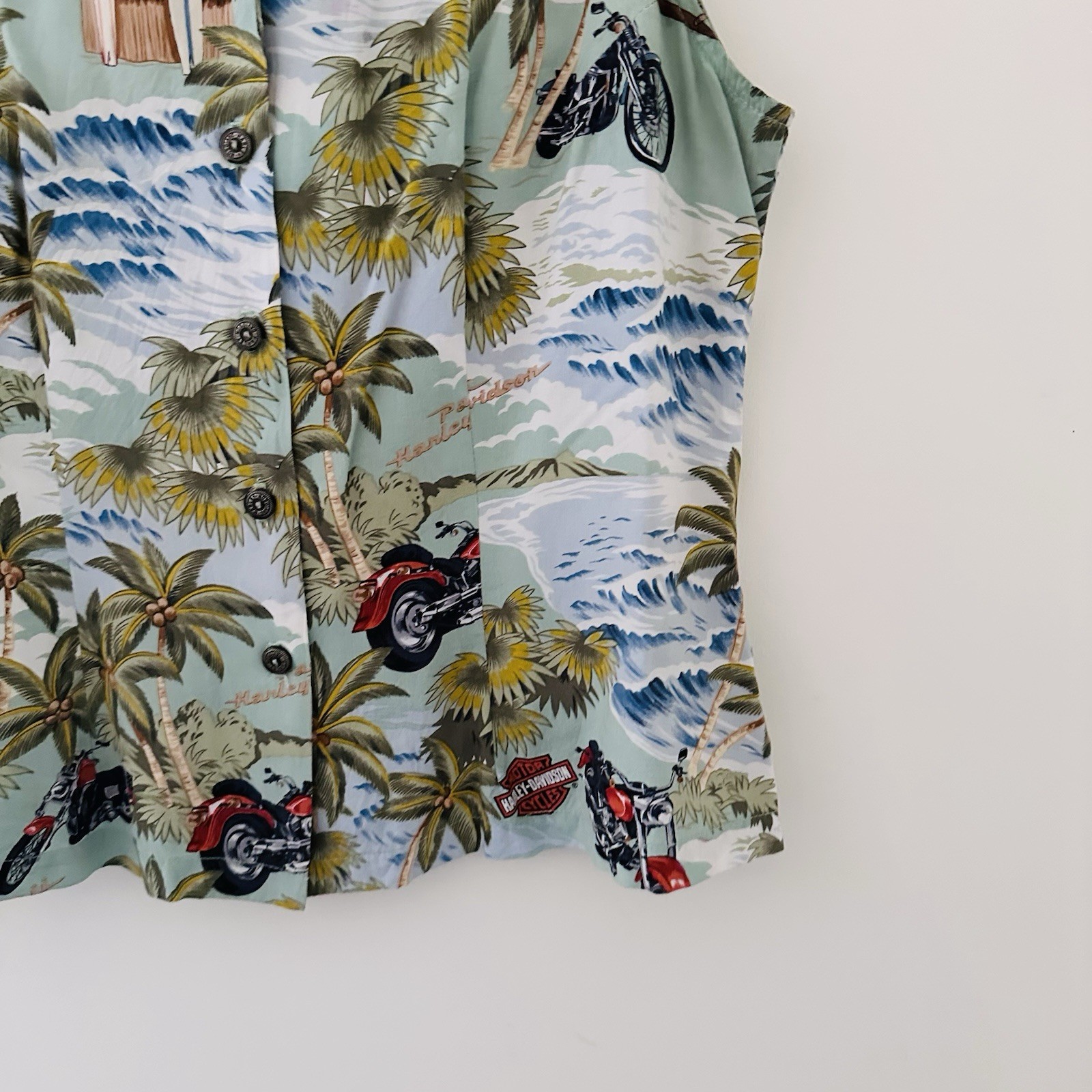 Tori Richard X Harley Davidson Women’s Button Up Graphic Print Shirt – Size M