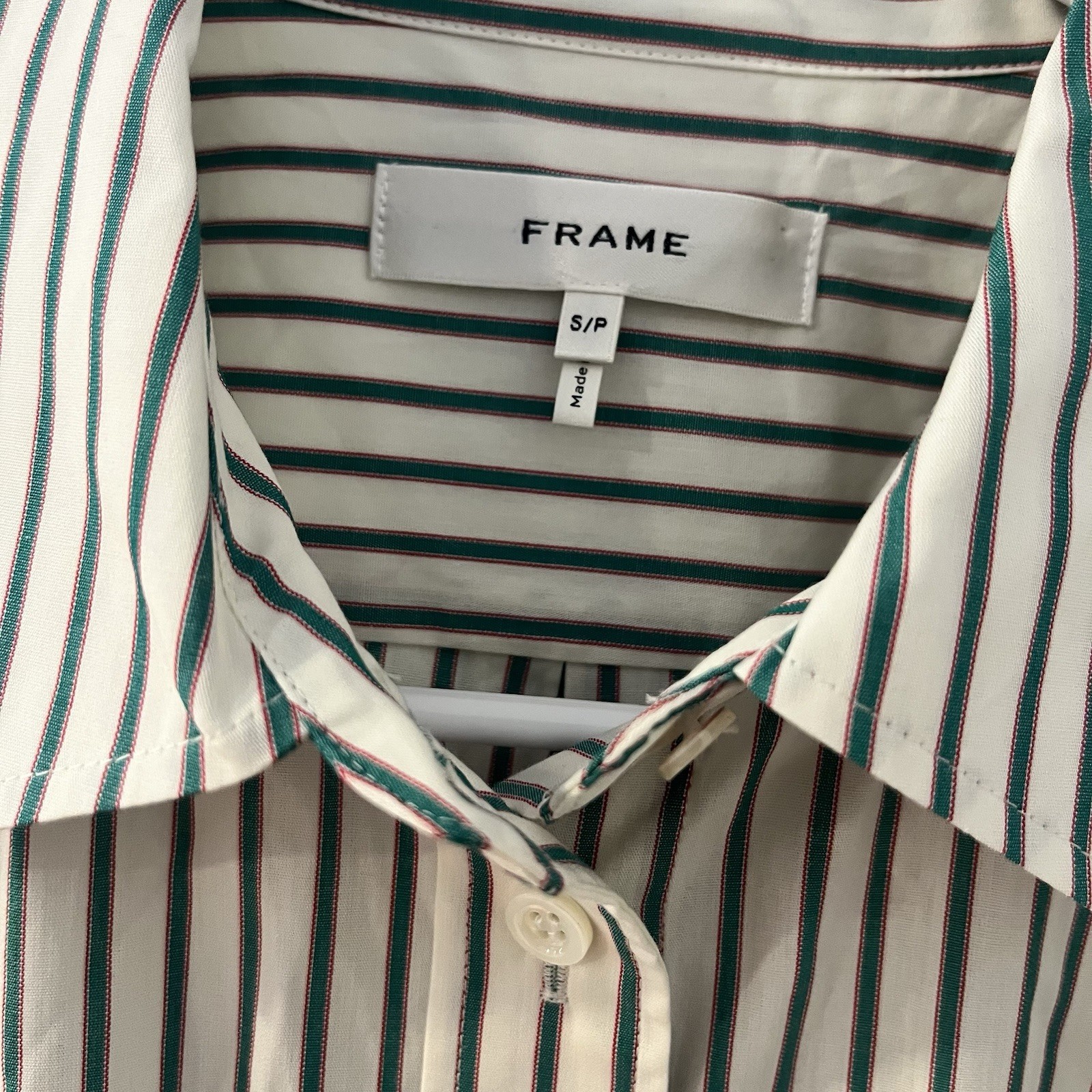 FRAME $298 Striped Cotton Oxford Size Small Pleated Back Pocket