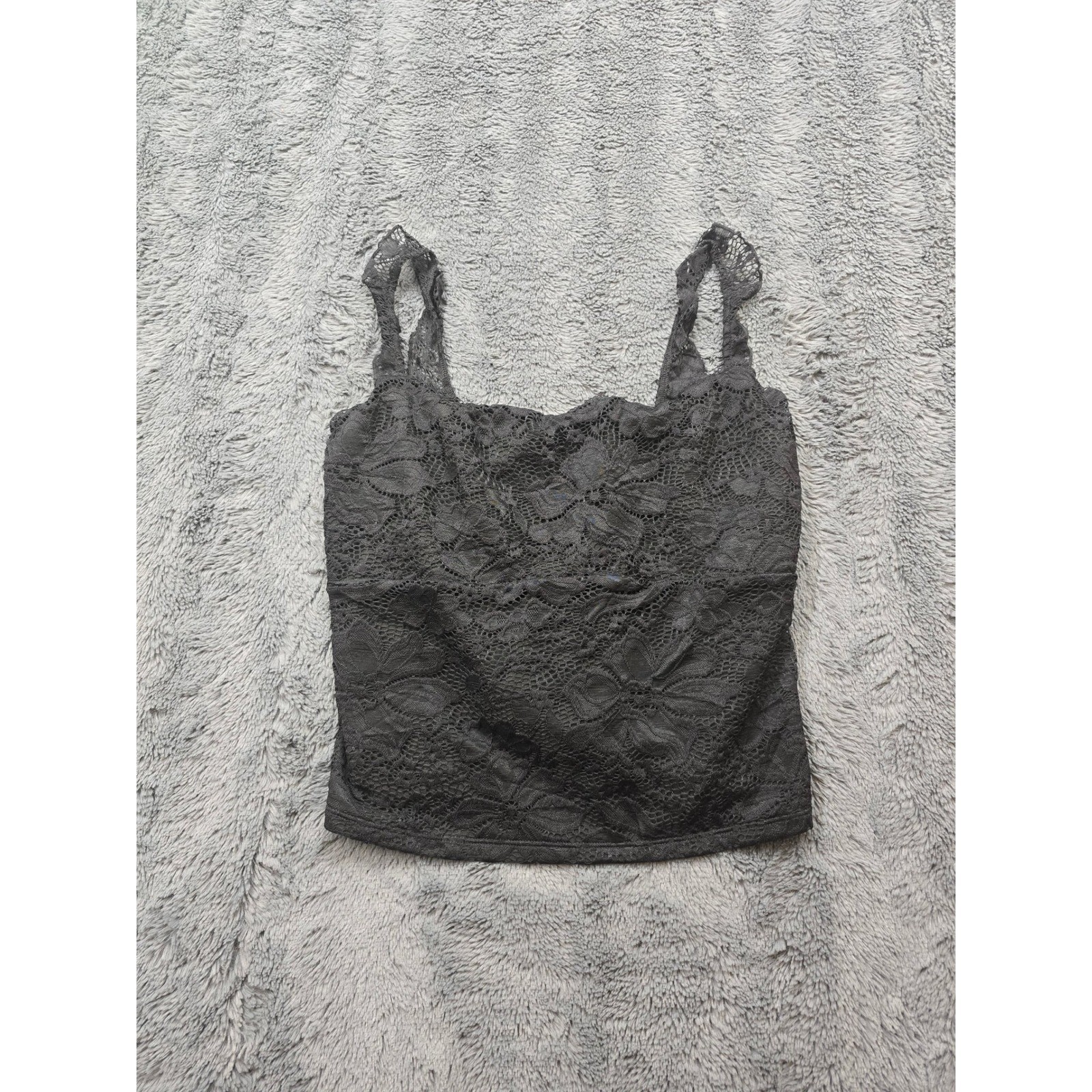 PinkmStyle Womens Black Floral Lace Camisole Cropped Tank Top XL