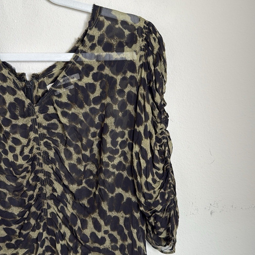 Isabel Marant Caja Leopard Print Blouse Ruched Sleeve Blouse Size 42