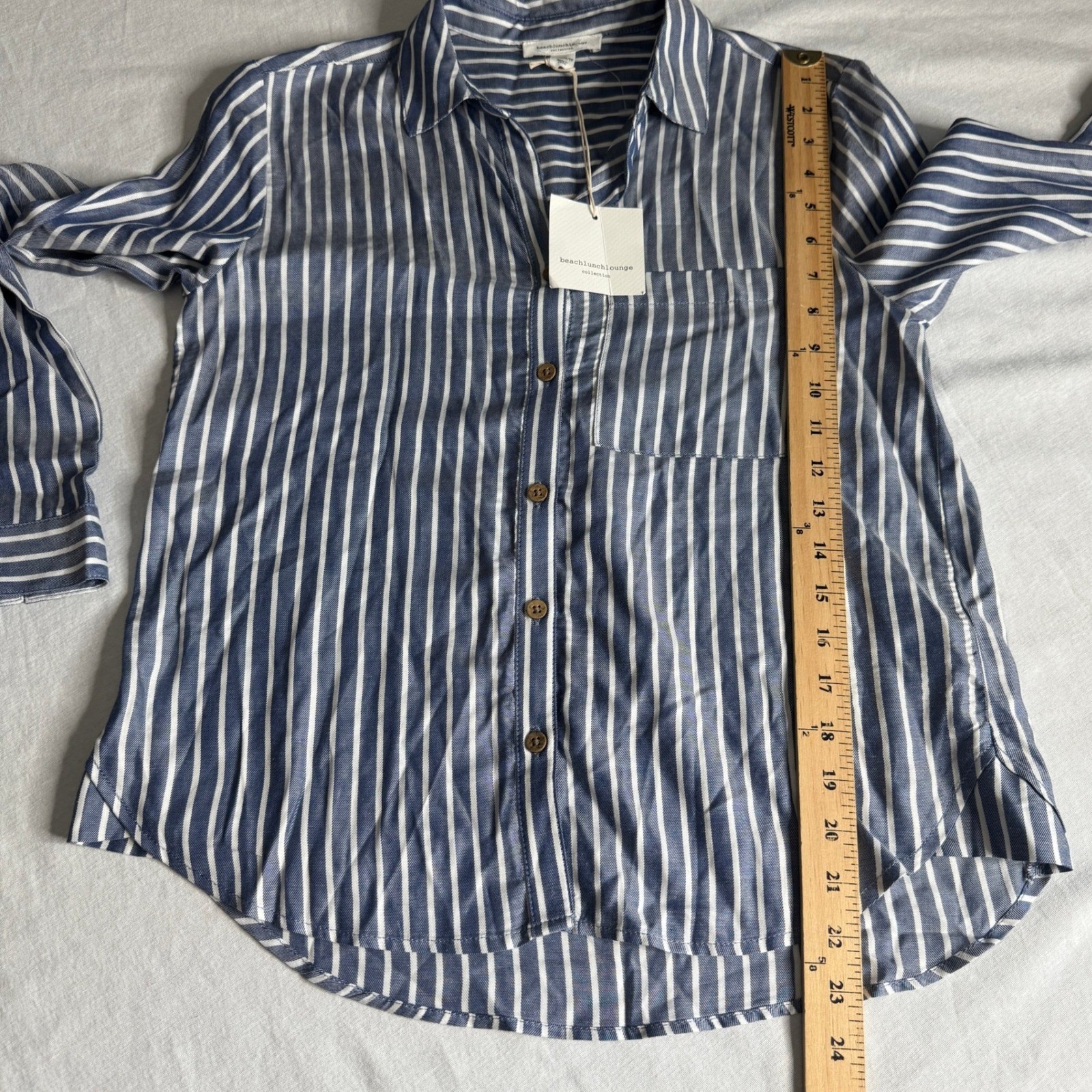 Beachlunchlounge Blue White Striped Button Down Shirt Womens Size XS NEW