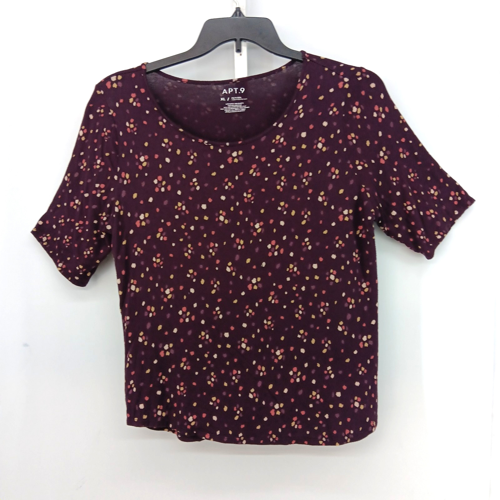 Apt 9 Shirt Women Size PXL Dark Plum Abstract Short Sleeve Round Neck Casual Top