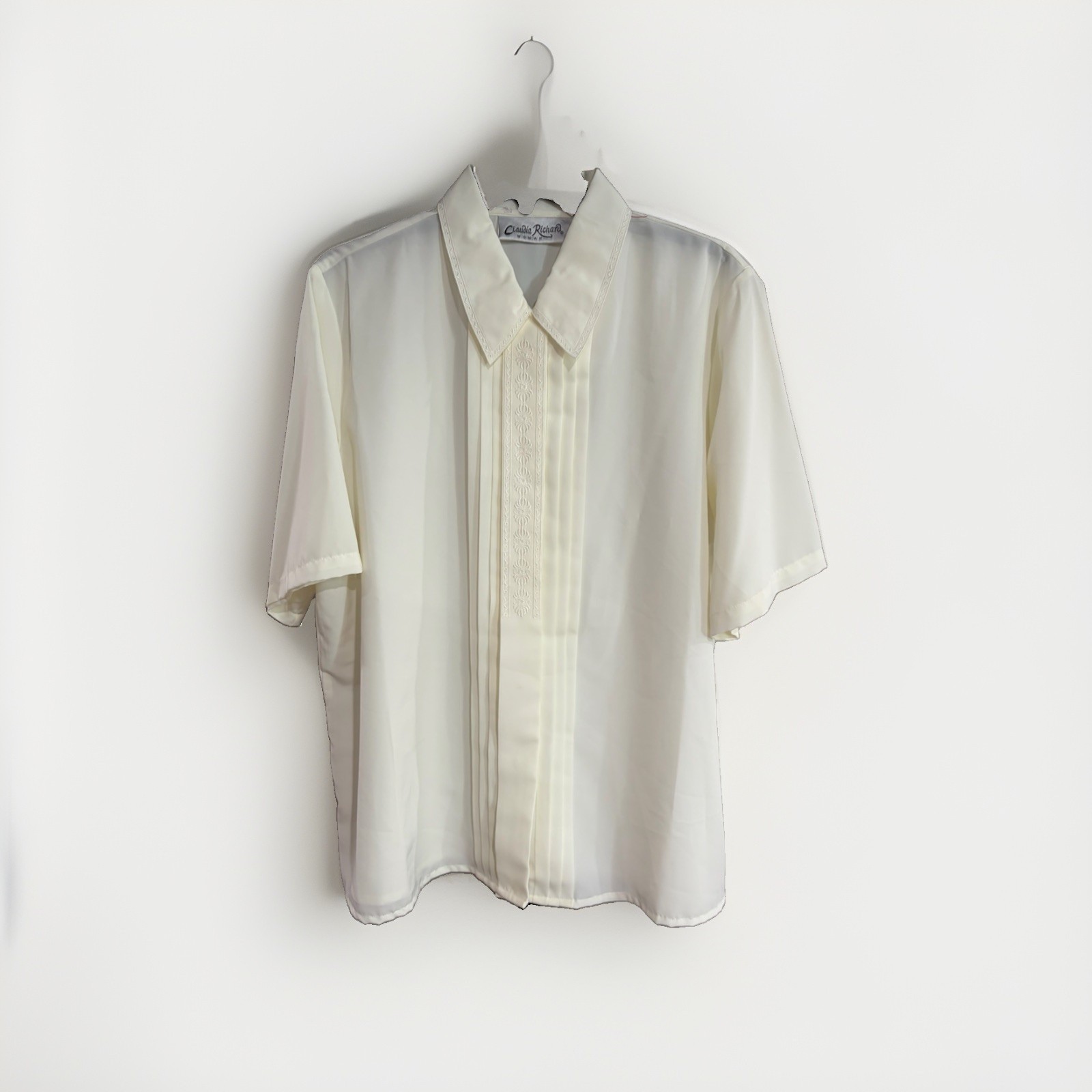 Vintage Claudia Richard Womens 20W Cream Button Down Blouse Plus Size Retro W210