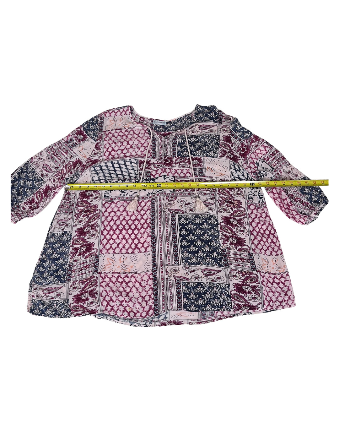 Catherines Women’s Plus Size Patchwork Print Peasant Boho Tunic Top 3/4 Sleeve