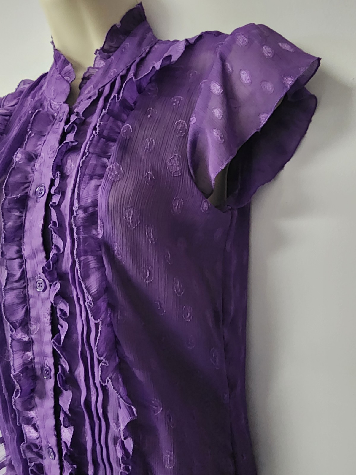 Y2K Maurices Purple Ruffle Front Blouse Top Size S Victorian Style Sheer
