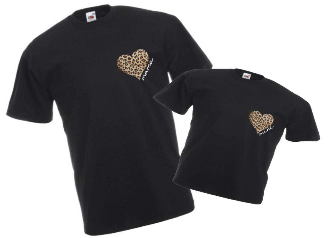 mother & daughter matching t-shirts black leopard mama mini ladies kids uk new