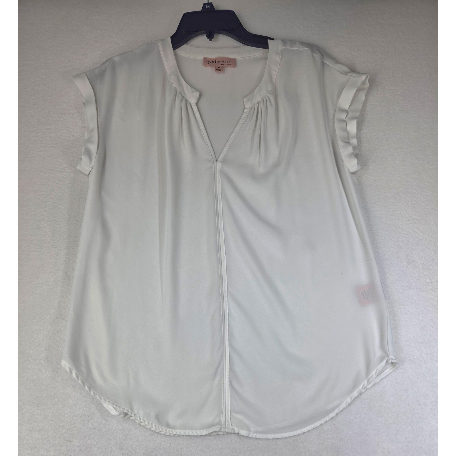 Philosophy Republic Clothing Womens White Split V-Neck Pleated Blouse Medium