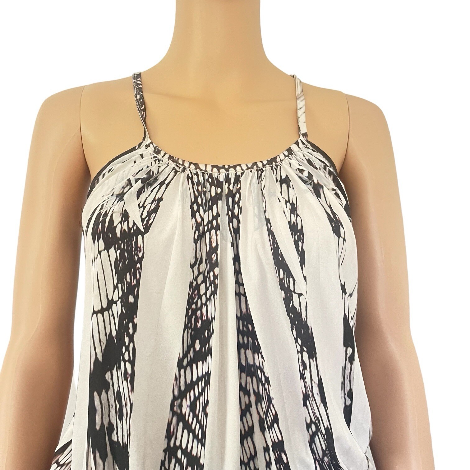 Charlotte Russe retro cami white/black straps ruched front elastic waist Women S