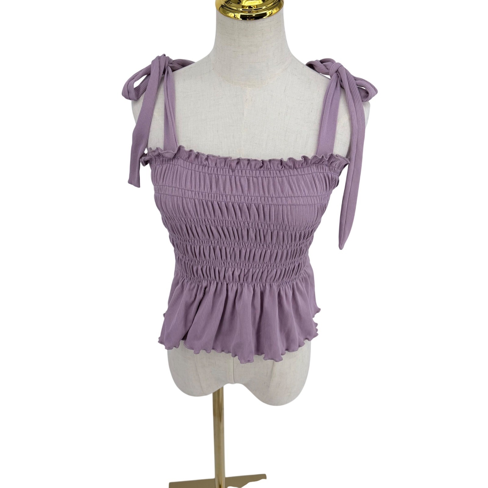 Altar’d State Smocked Peplum Top Womens M Purple Tie Strap Coquette Fairycore