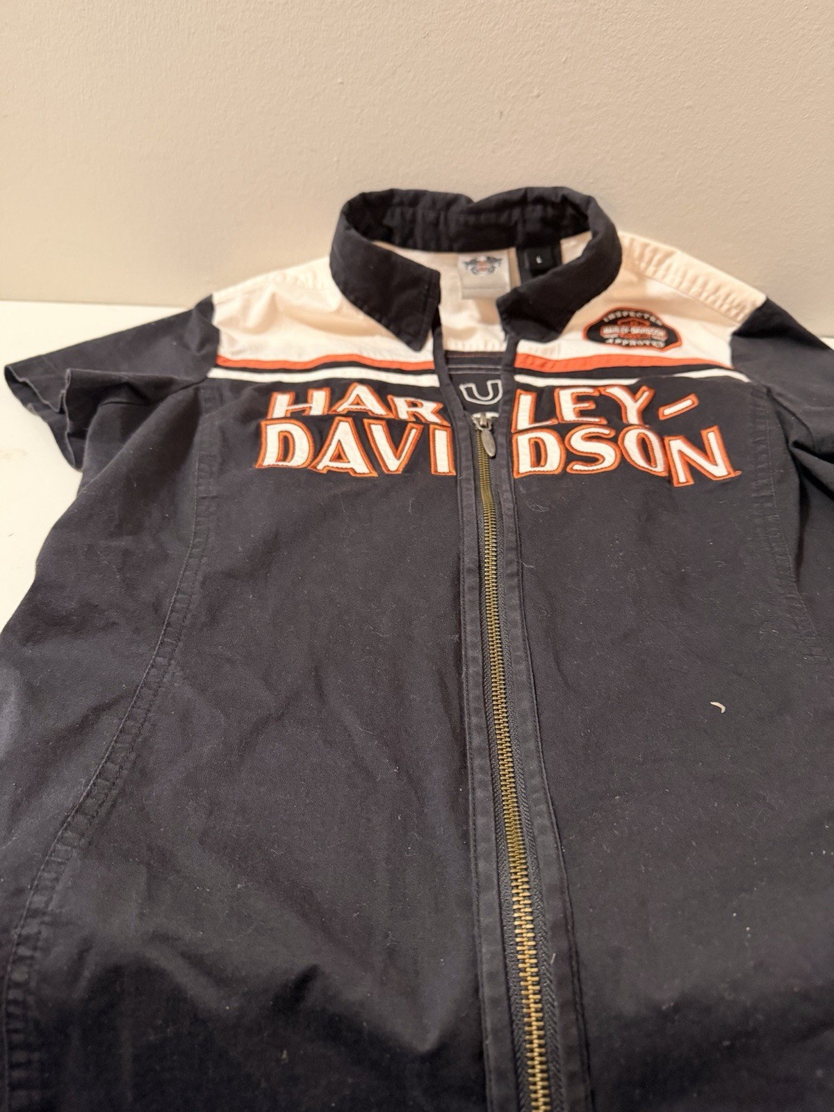 Harley-Davidson Genuine Motorclothes Zip-Up Jacket L Navy/White/Orange Patch