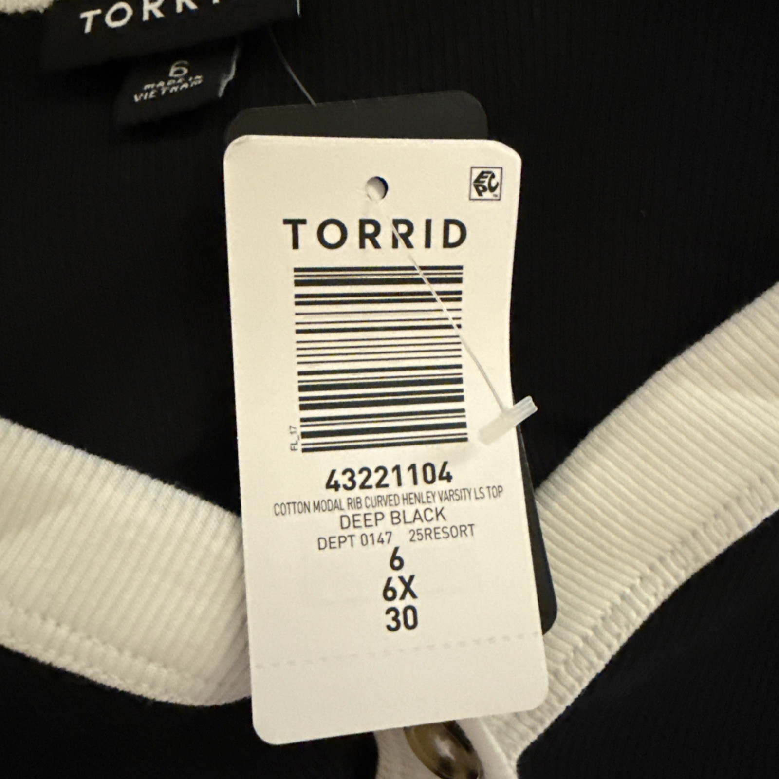 TORRID LONG SLEEVE HENLEY VARSITY TOP TEE SHIRT SWEATSHIRT 6 6X 6XL 30 NEW