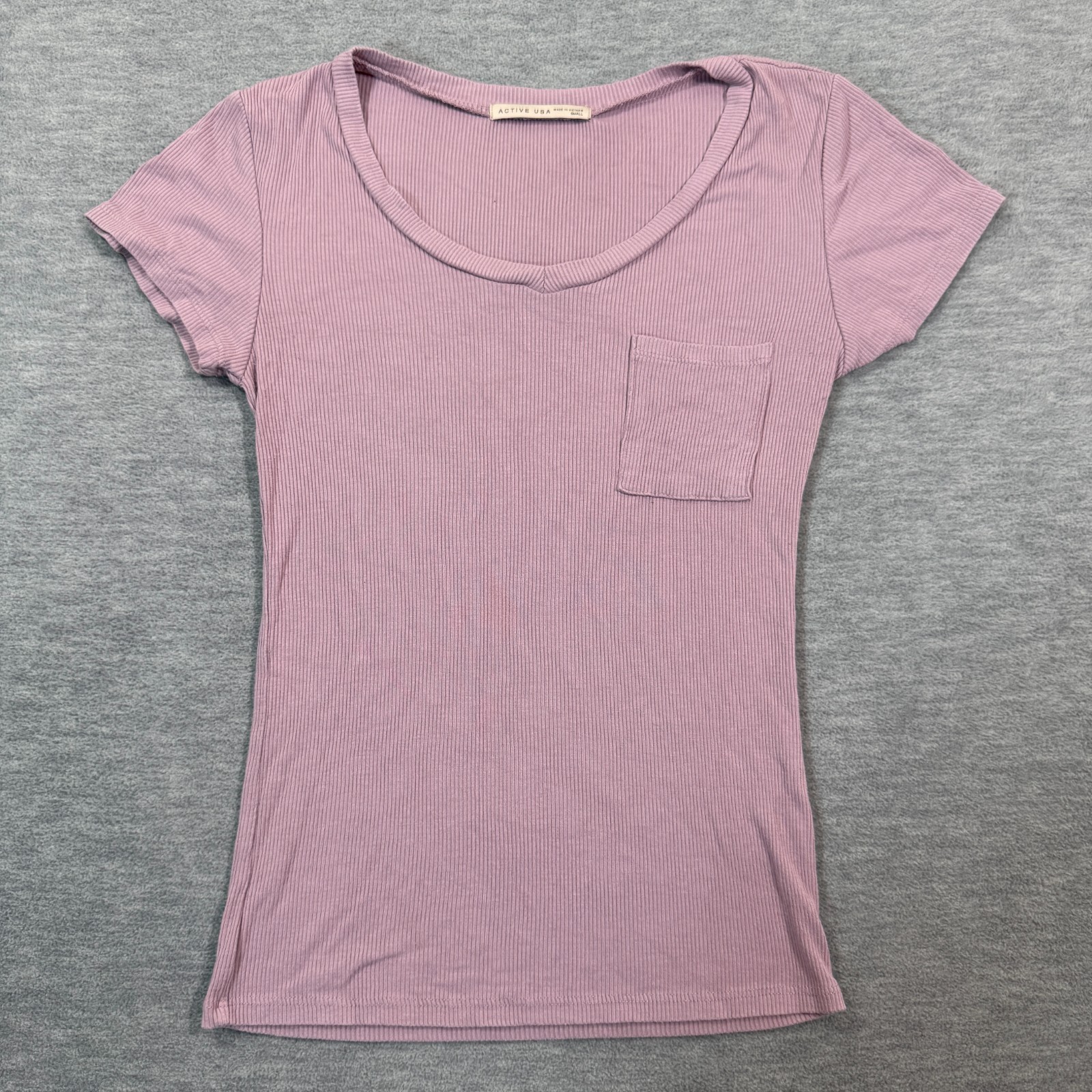 Active USA T-Shirt Women S Purple Ribbed Scoop Neck Short Sleeve Basic Tee