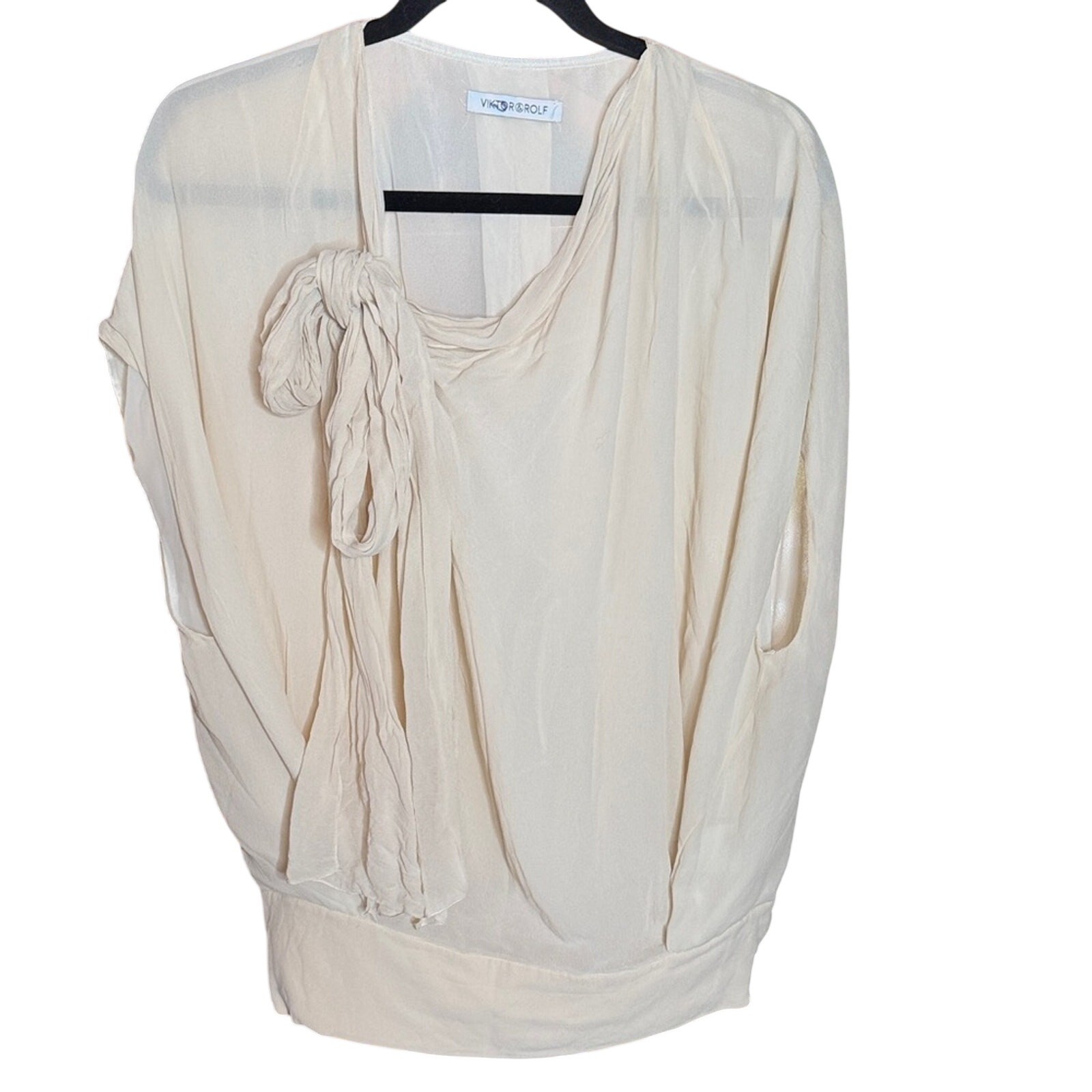 Viktor & Rolf Cream 100% Silk Blouse with Elegant Bow Size Medium (40 cm = 8)