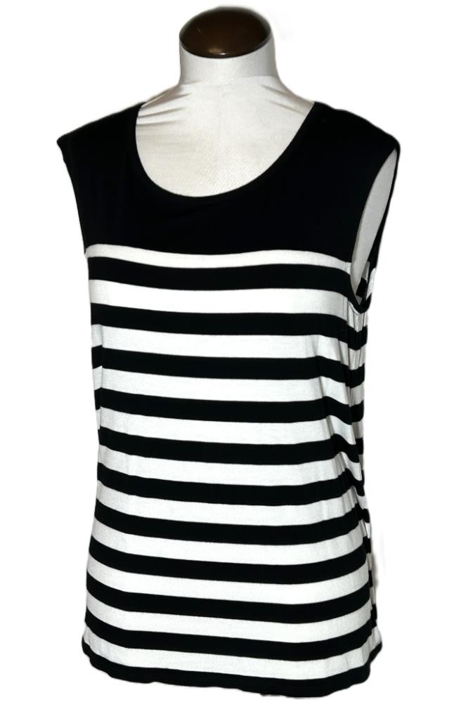 Cable & Gauge Black & White Striped Sleeveless Top Back Stripe W Buttons Large