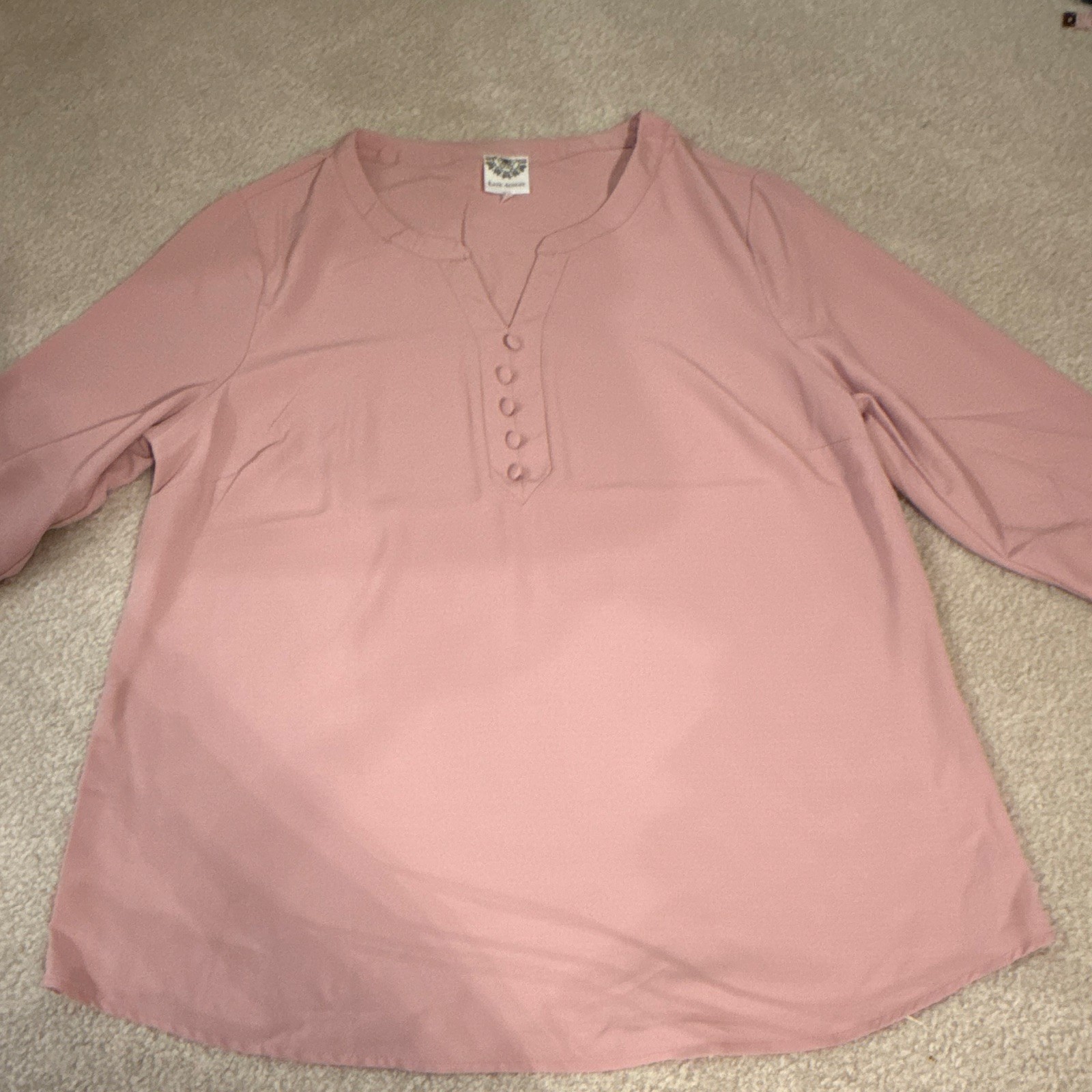 Late August Women salmon Pink Solid 3/4 Sleeve V neck shirt Blouse Size XL