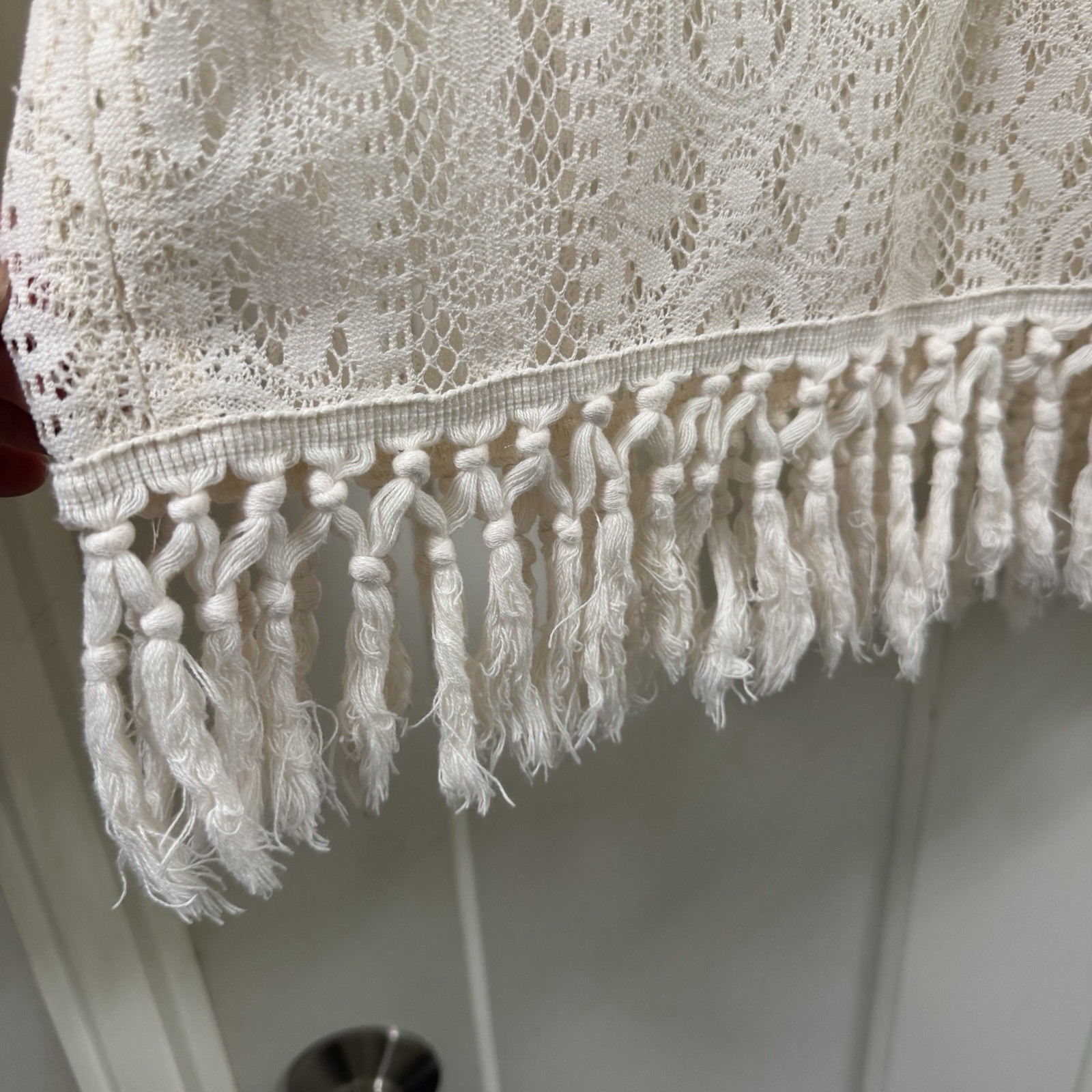 Eyeshadow Women Boho Open Knit Lace Crochet Hemline See Through Layering Top L