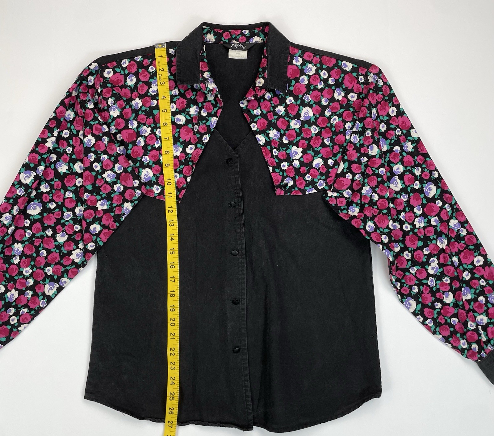 Vintage 90s Roper Western Yoke Button Up Shirt Floral Print Cowgirl Large Cotton