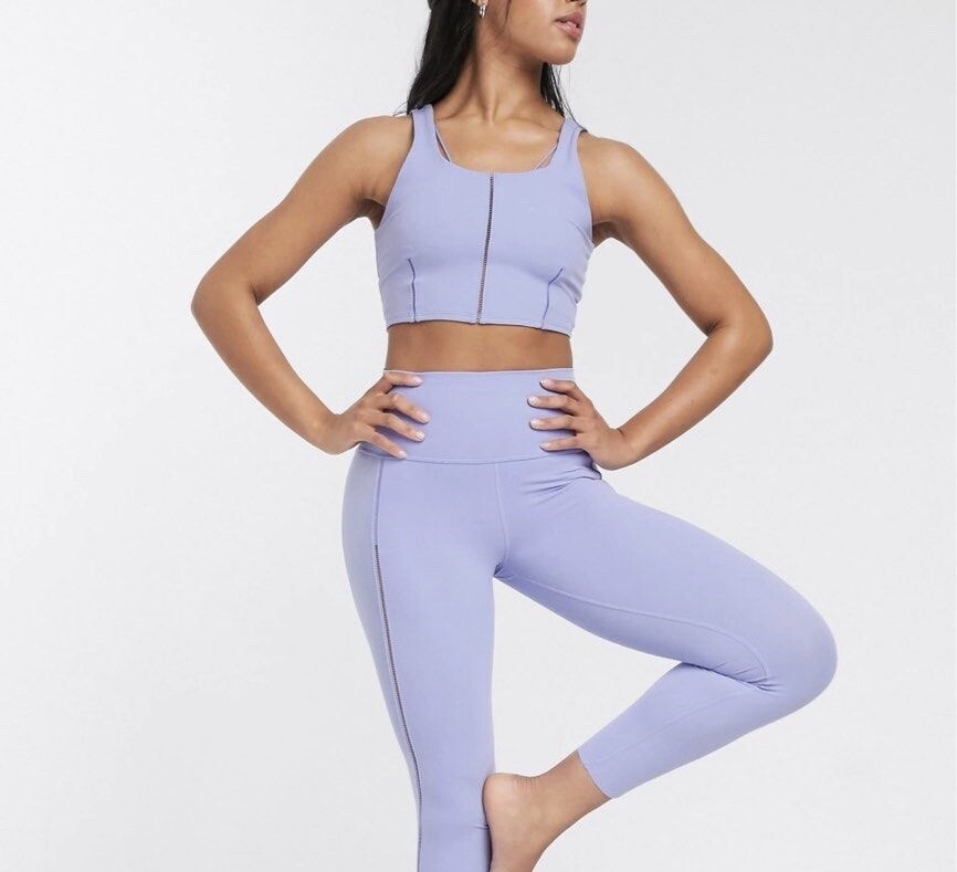 Nike Sz Large Yoga luxe crop top with stitch detail in lilac New