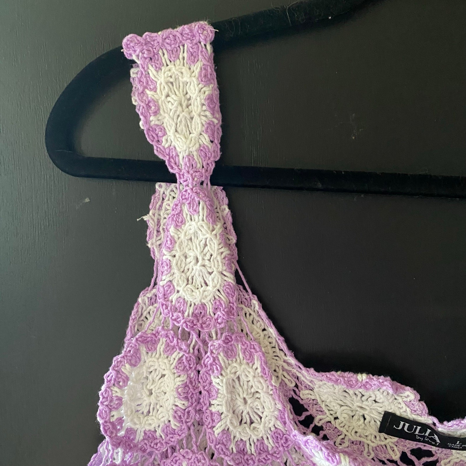 Crochet Cropped Top Sleeveless Julia by Love J Purple White Womens Size Large