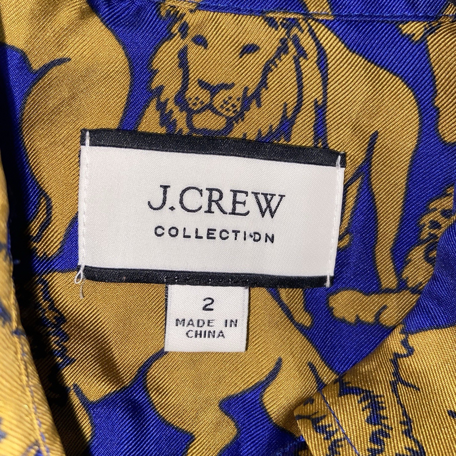 J. Crew Top Womens Size 2 Blouse 100% Silk Twill Sleepy Lions Shirt Preppy Blue