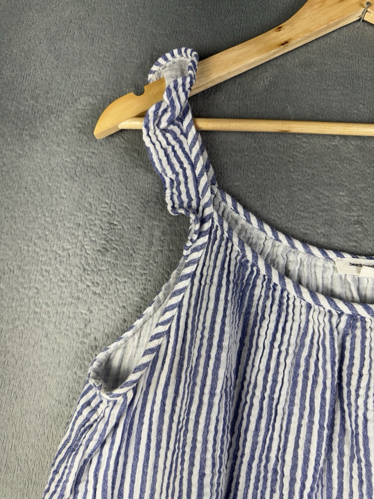 Beach Lunch Lounge White Blue Striped Blouse Sleeveless Large Coastal Nautical