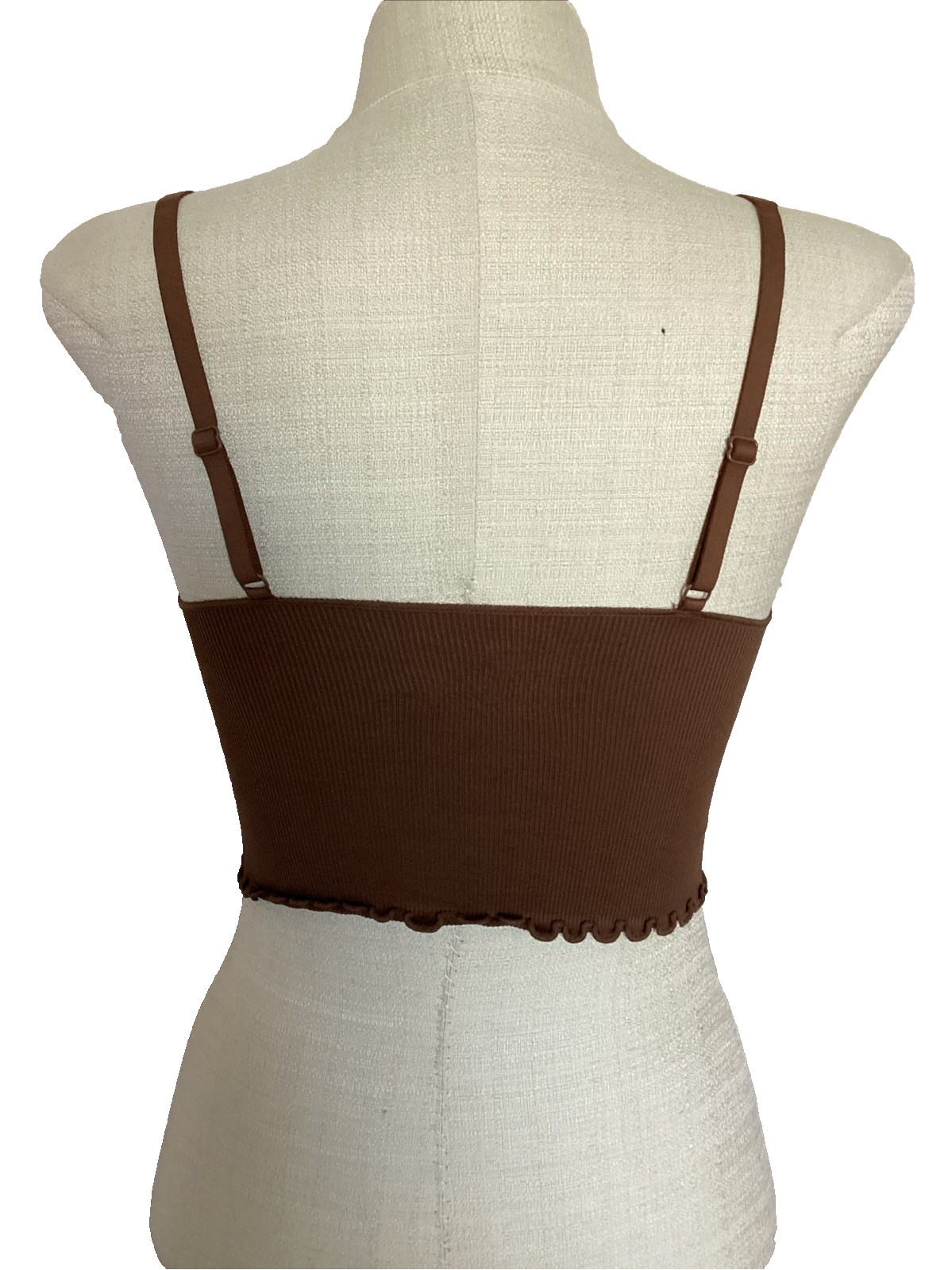 NOBO NO BOUNDARIES BROWN LETTUCE EDGE RIB KNIT CROP CAMI Sz. Jr. XL*