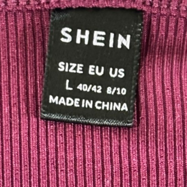 SHEIN Plum Burgundy Ribbed V-Neck Bishop Sleeve Top Large