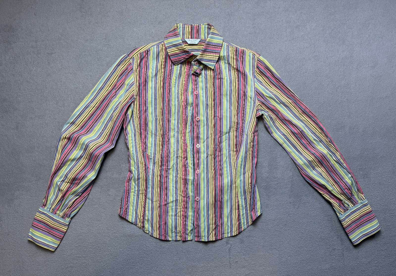Paul Smith Women Size 44 Multi Stripe Shirt Made in Italy Cotton Long Sleeve PSW