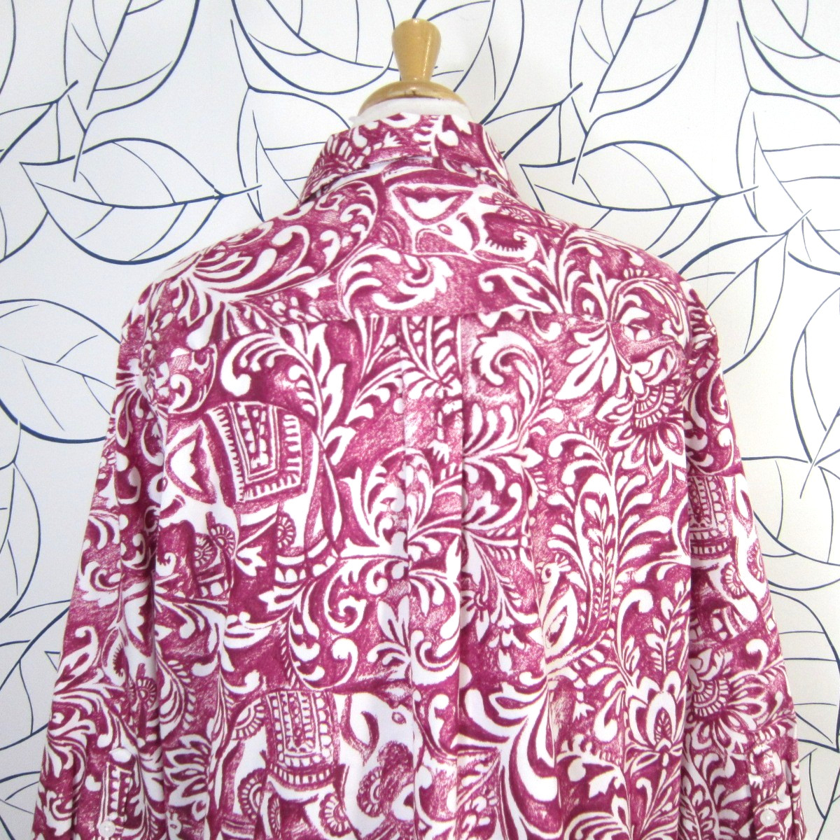 Soft Surroundings Easy Care Stretch Woven 3/4 Sleeve Big Shirt Berry Floral Sz L