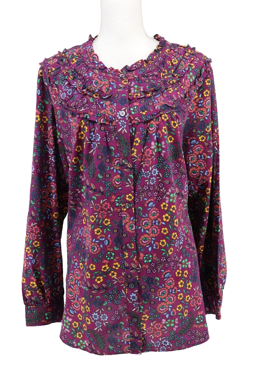 Talbots Top Women Plus Size 2X Purple Floral Button Long Sleeve Lightweight New