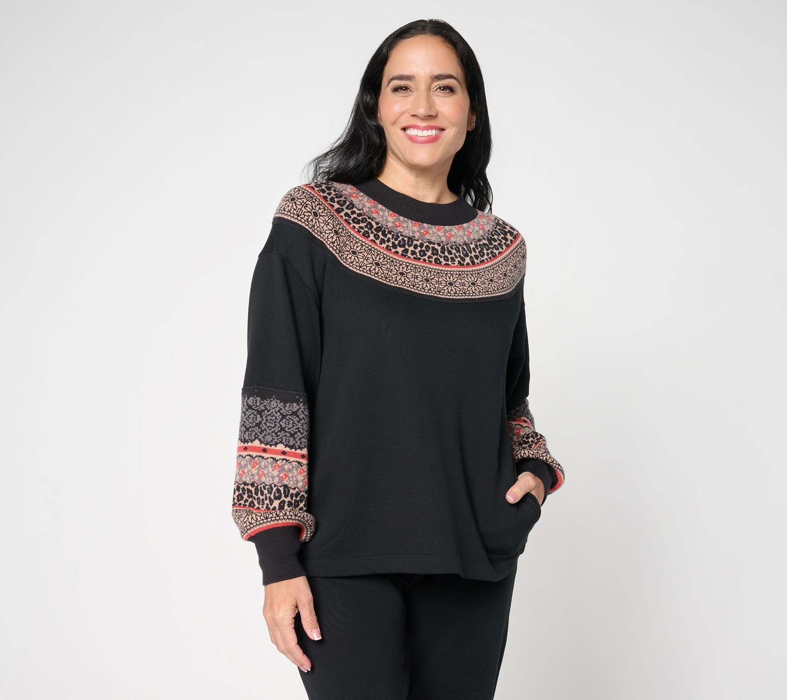 LOGO by Lori Goldstein Mixed Media Sweatshirt Black L New