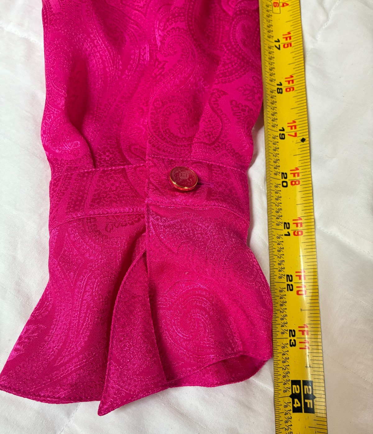 $800 ESCADA SILK BLOUSE IN FUCHSIA FRENCH CUFFS RUFFLED FRONT 36 S-M GERMANY