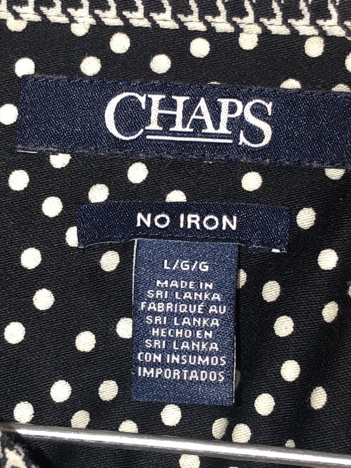 Chaps Shirt Womens S Black White Polka Dots No lron Button Up 100% Cotton Cuff