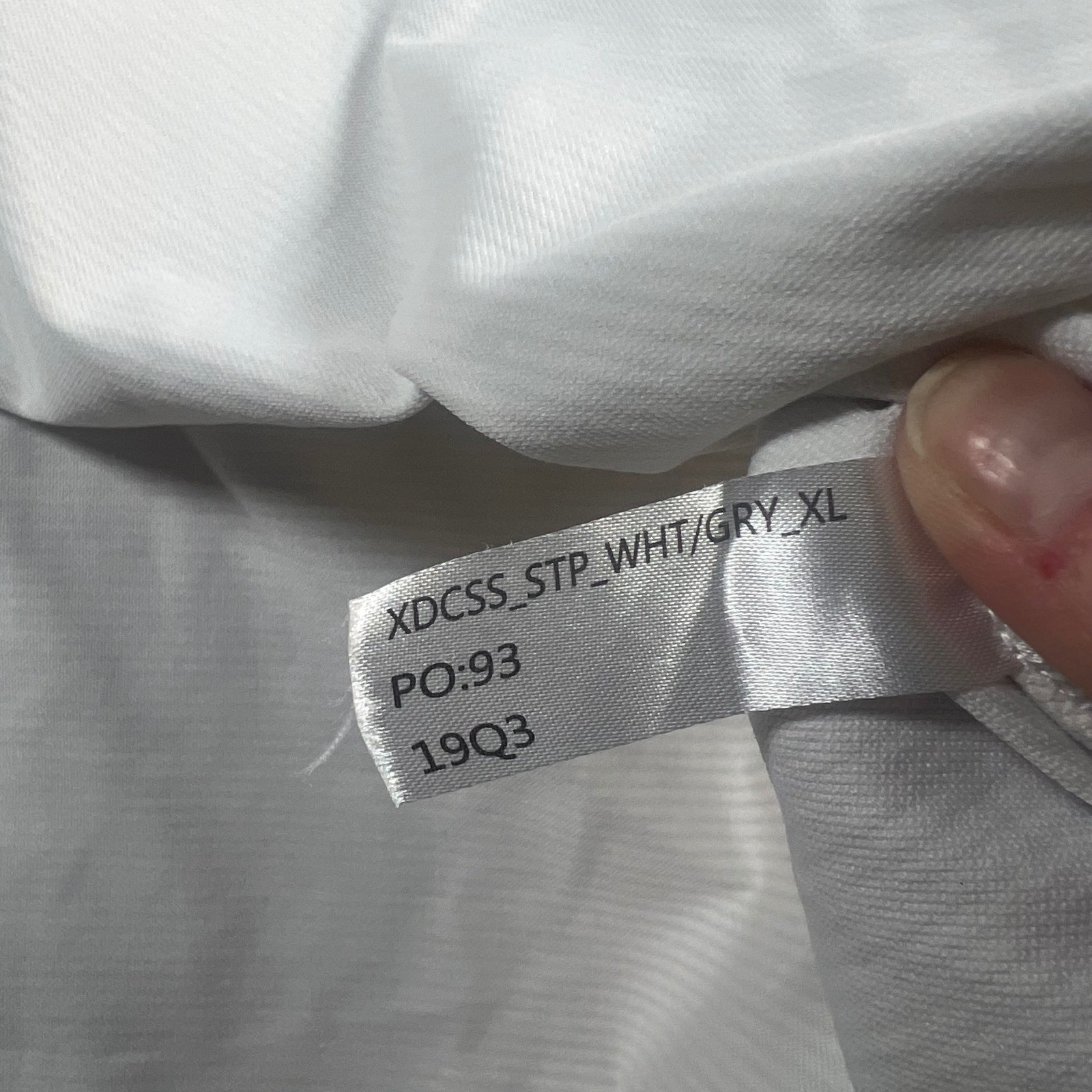 BYLT Women’s XL Drop Cut S/S Lux White Grey Striped Curved Hem Tee XDCSS_STP