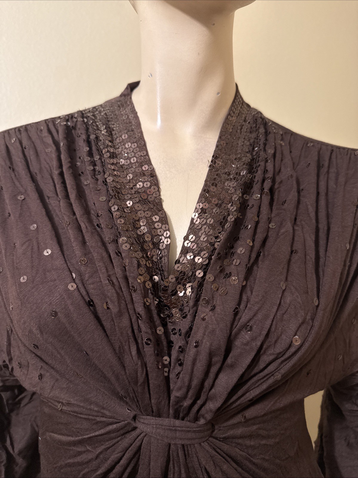 Women’s Brown Rayon Casual Pleated Stretch Beaded Bundle Size L Blouse Top